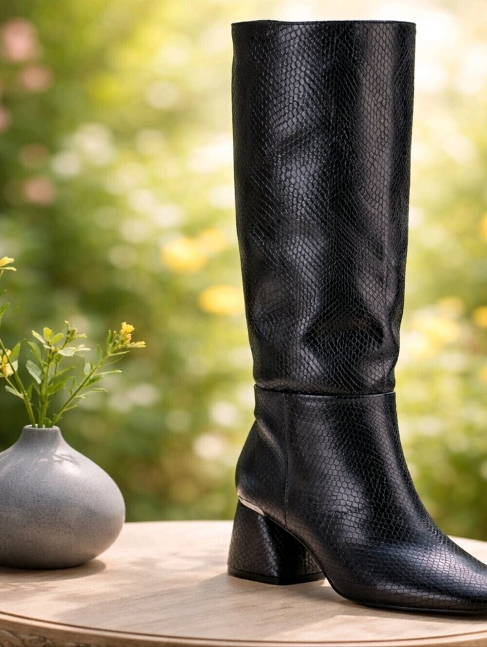 DKNY Black Textured Leather Knee Boots Size 6.5